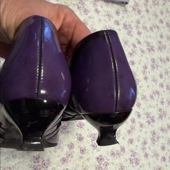 John Fluevog Black and Purple Two-Strap Pointed Pumps - Picture 6 of 6
